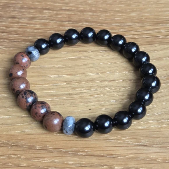 Mahogany Obsidian & Black Onyx Beads Bracelet, Stretch, Hand Crafted - Picture 3 of 10